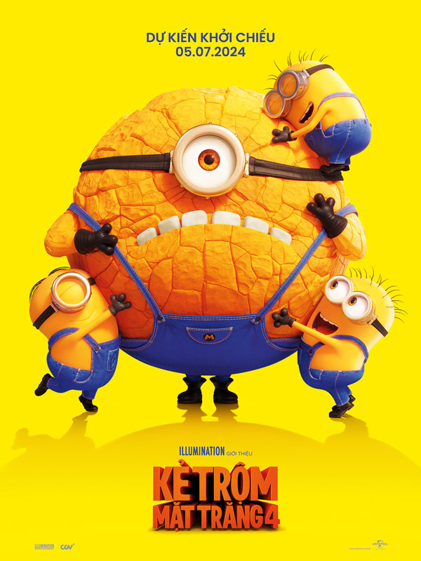 Poster phim hoạt hình Kẻ Trộm Mặt Trăng 4 với Minion khổng lồ và các Minion nhỏ